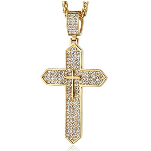 Mens 18K "Intercross" Gold Plated Iced Out Cross - Picture 2 of 4